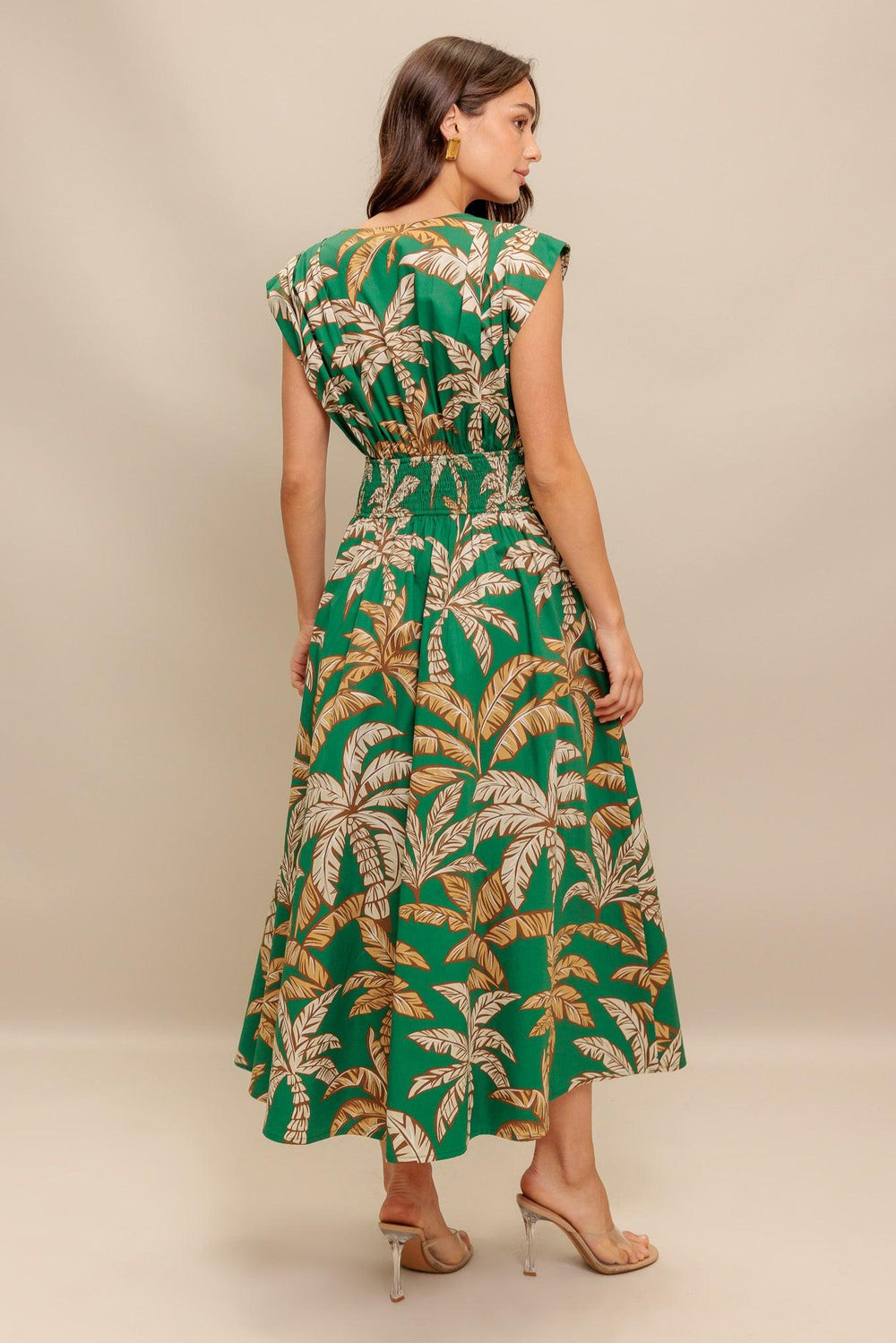 LUSH STILLNESS WOVEN MIDI DRESS.