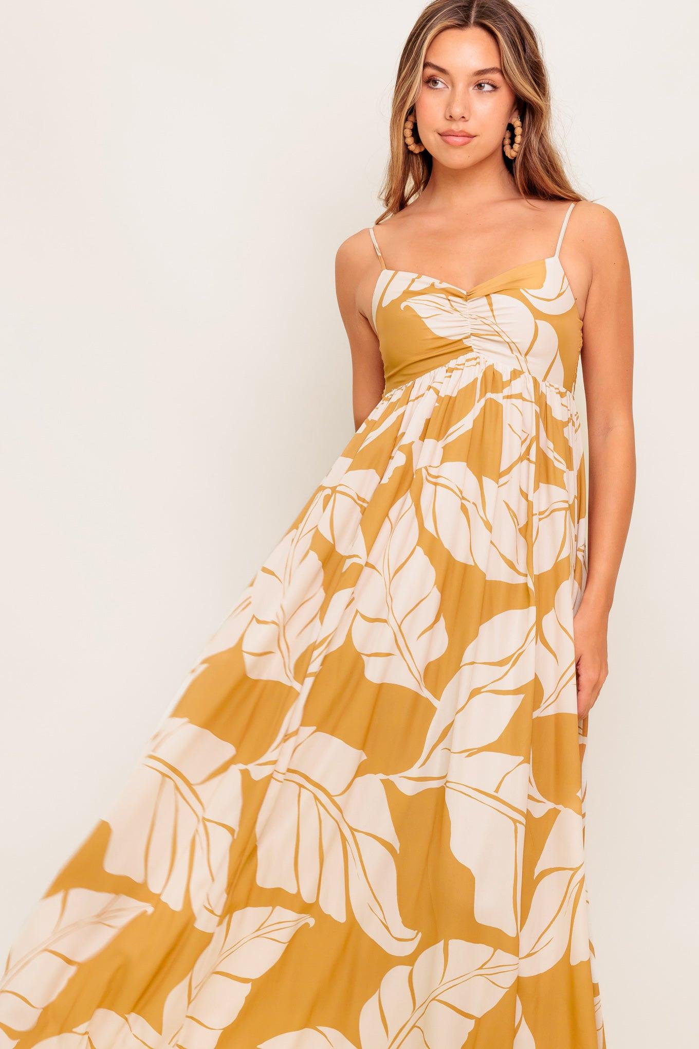 HEART OF HYDRANGEA CAMEL WOVEN MAXI DRESS l FLYING TOMATO CAMEL / S HEART OF HYDRANGEA CAMEL WOVEN MAXI DRESS l FLYING TOMATO CAMEL / S