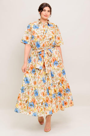 HAZEL DREAM IVORY WOVEN MIDI DRESS.