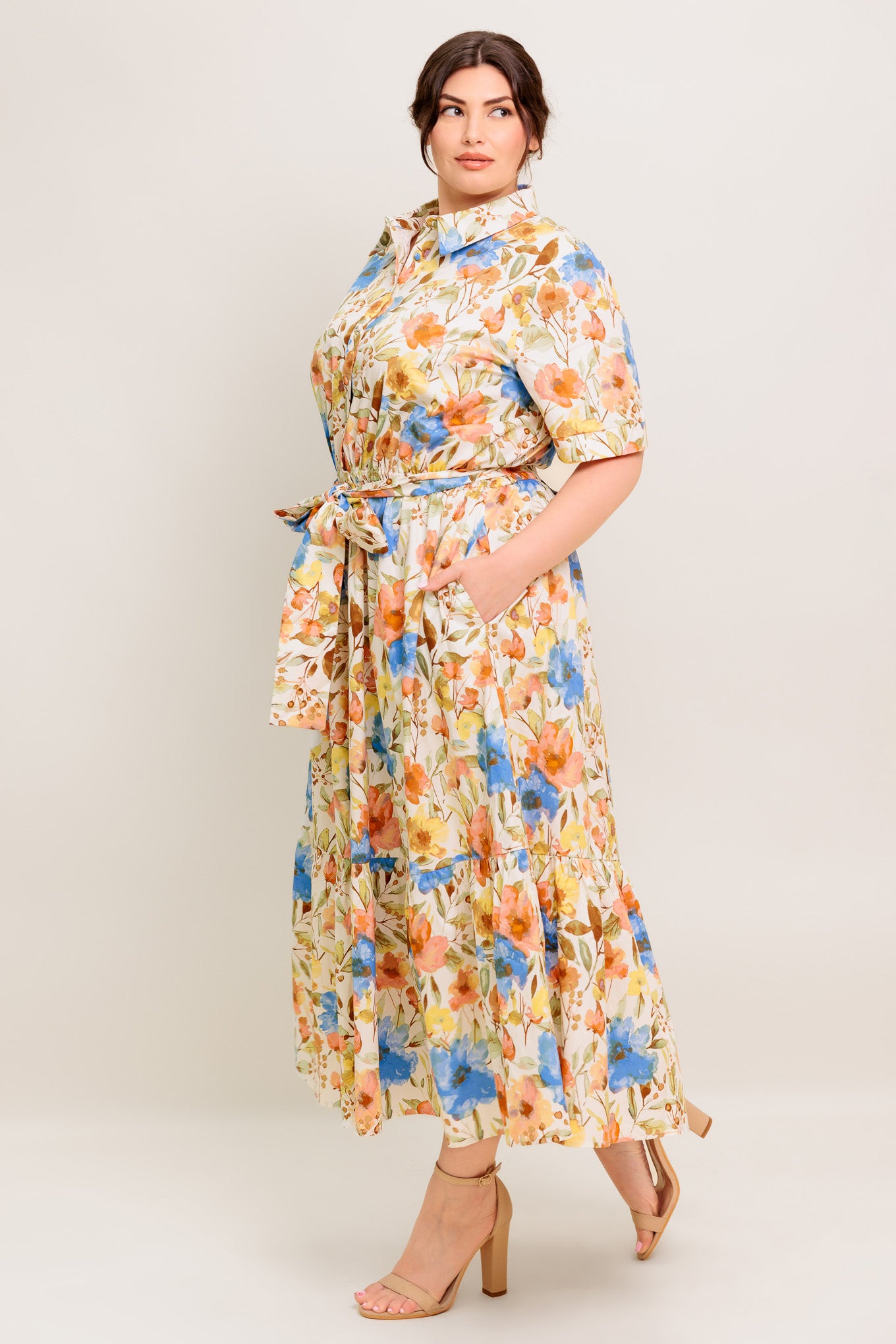 PROSPERINA GIOVANNA IVORY WOVEN MIDI DRESS