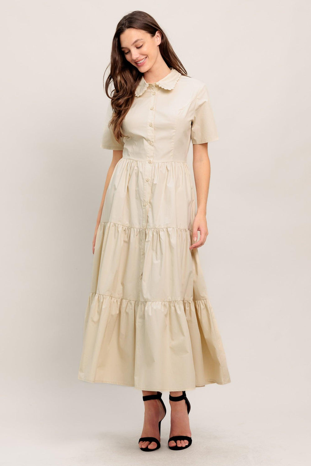 WORTH THE WAIT WOVEN MIDI DRESS.