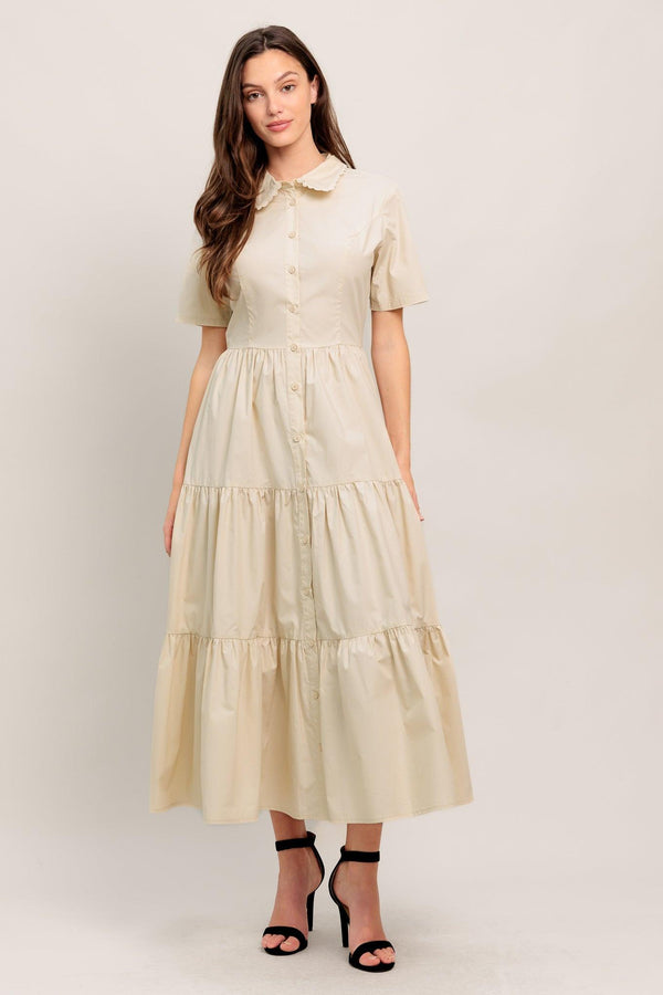 WORTH THE WAIT WOVEN MIDI DRESS.