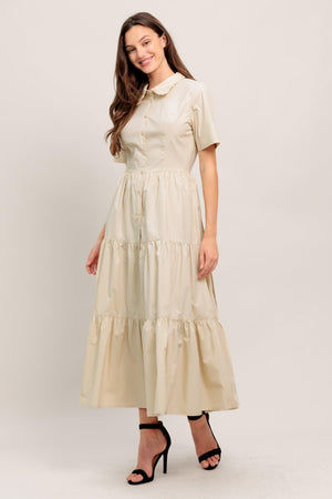 WORTH THE WAIT WOVEN MIDI DRESS.