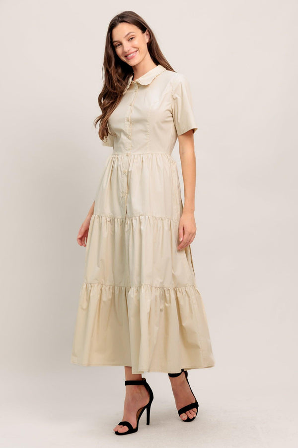 WORTH THE WAIT WOVEN MIDI DRESS.