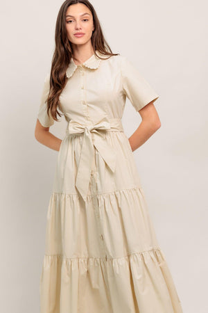 WORTH THE WAIT WOVEN MIDI DRESS.