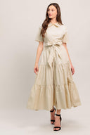 WORTH THE WAIT WOVEN MIDI DRESS.