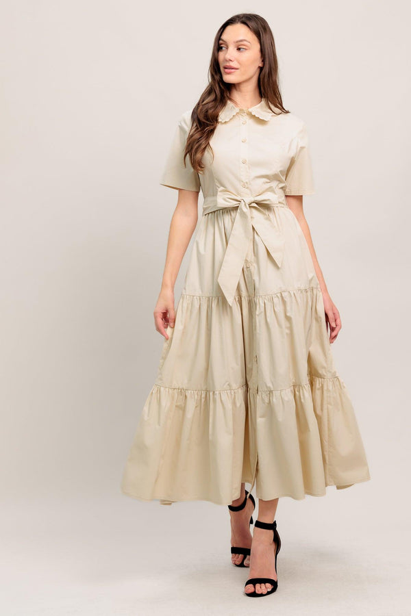 WORTH THE WAIT WOVEN MIDI DRESS.
