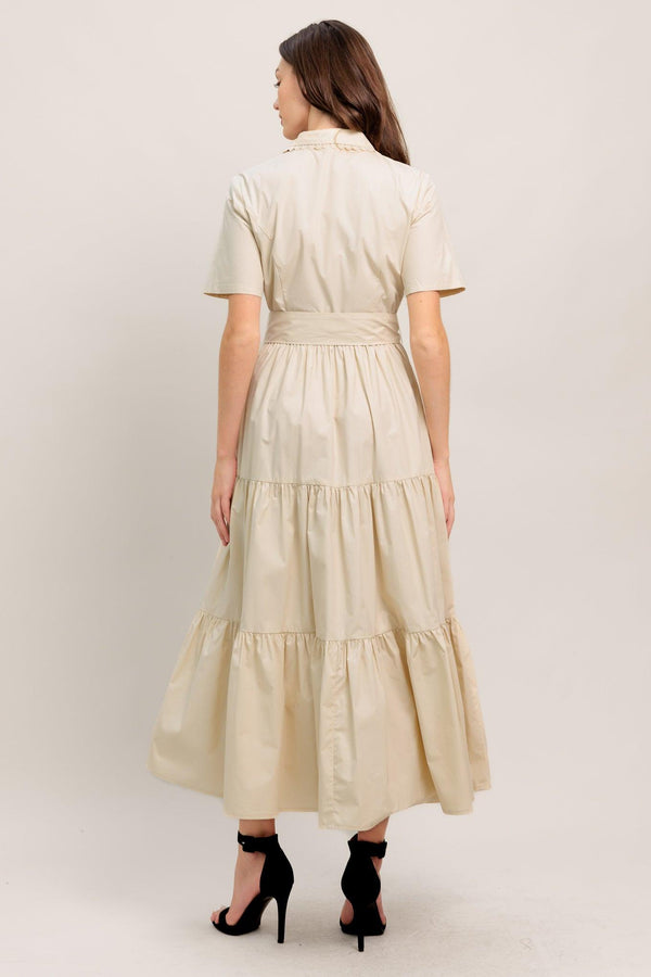 WORTH THE WAIT WOVEN MIDI DRESS.