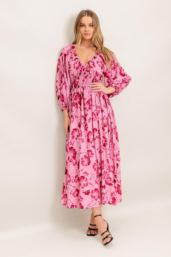 HONEY BUN MOUVE WOVEN MIDI DRESS.