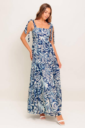 ISLAND SERENADE NAVY WOVEN MAXI DRESS.