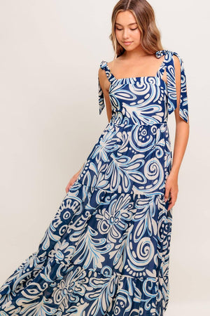 ISLAND SERENADE NAVY WOVEN MAXI DRESS.
