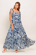 ISLAND SERENADE NAVY WOVEN MAXI DRESS.