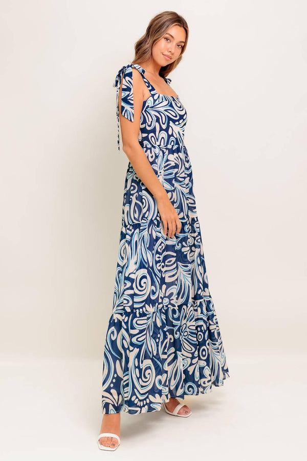 ISLAND SERENADE NAVY WOVEN MAXI DRESS.
