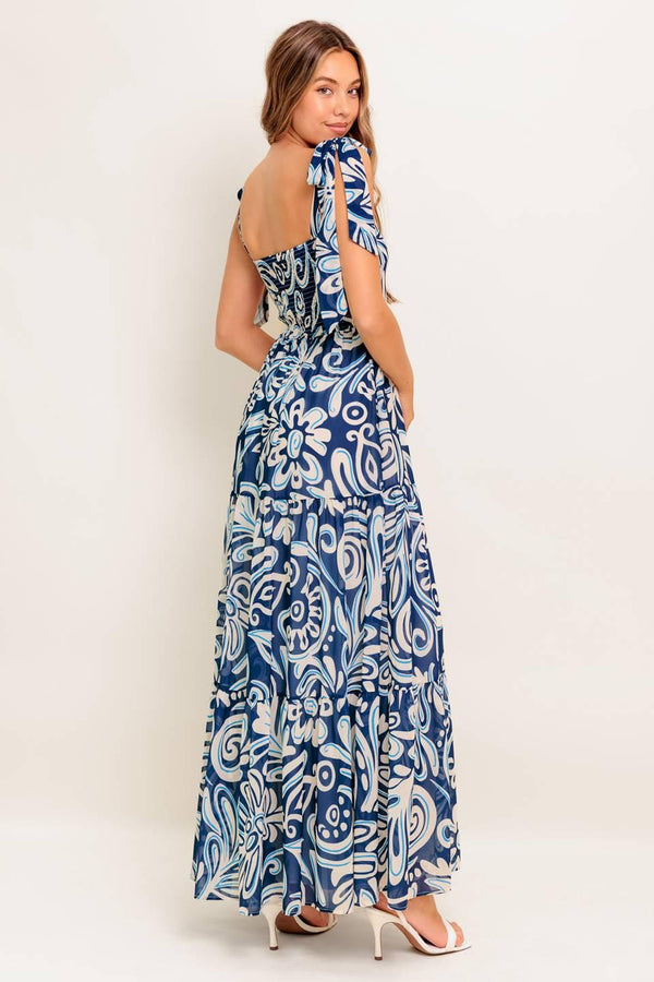 ISLAND SERENADE NAVY WOVEN MAXI DRESS.