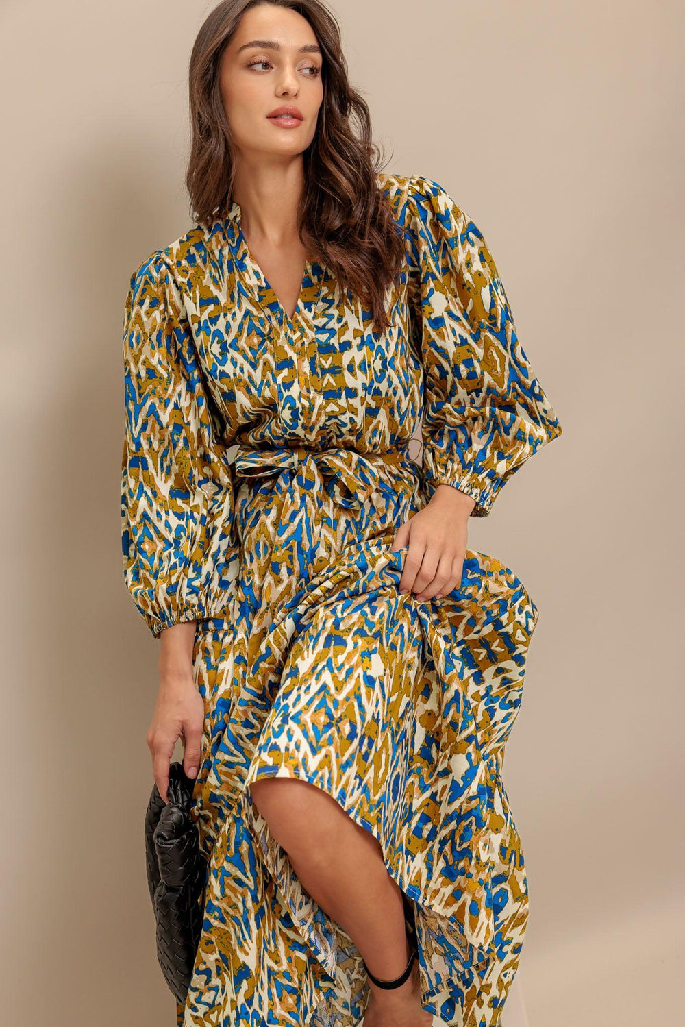 TERRA VISION WOVEN MIDI DRESS.