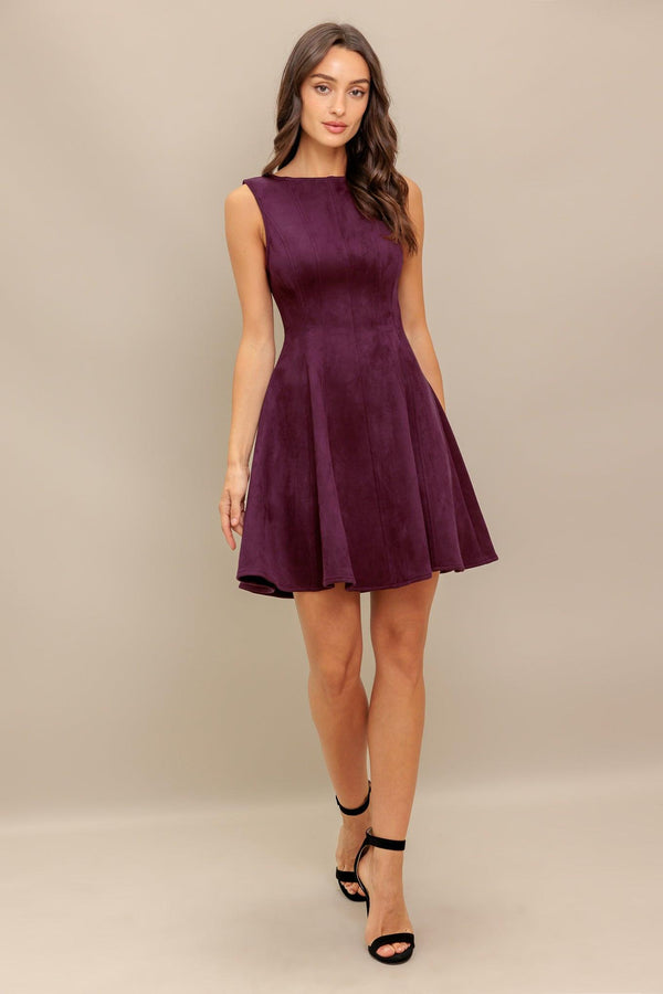WINE IN THE SUN FAUX SUEDE MINI DRESS.