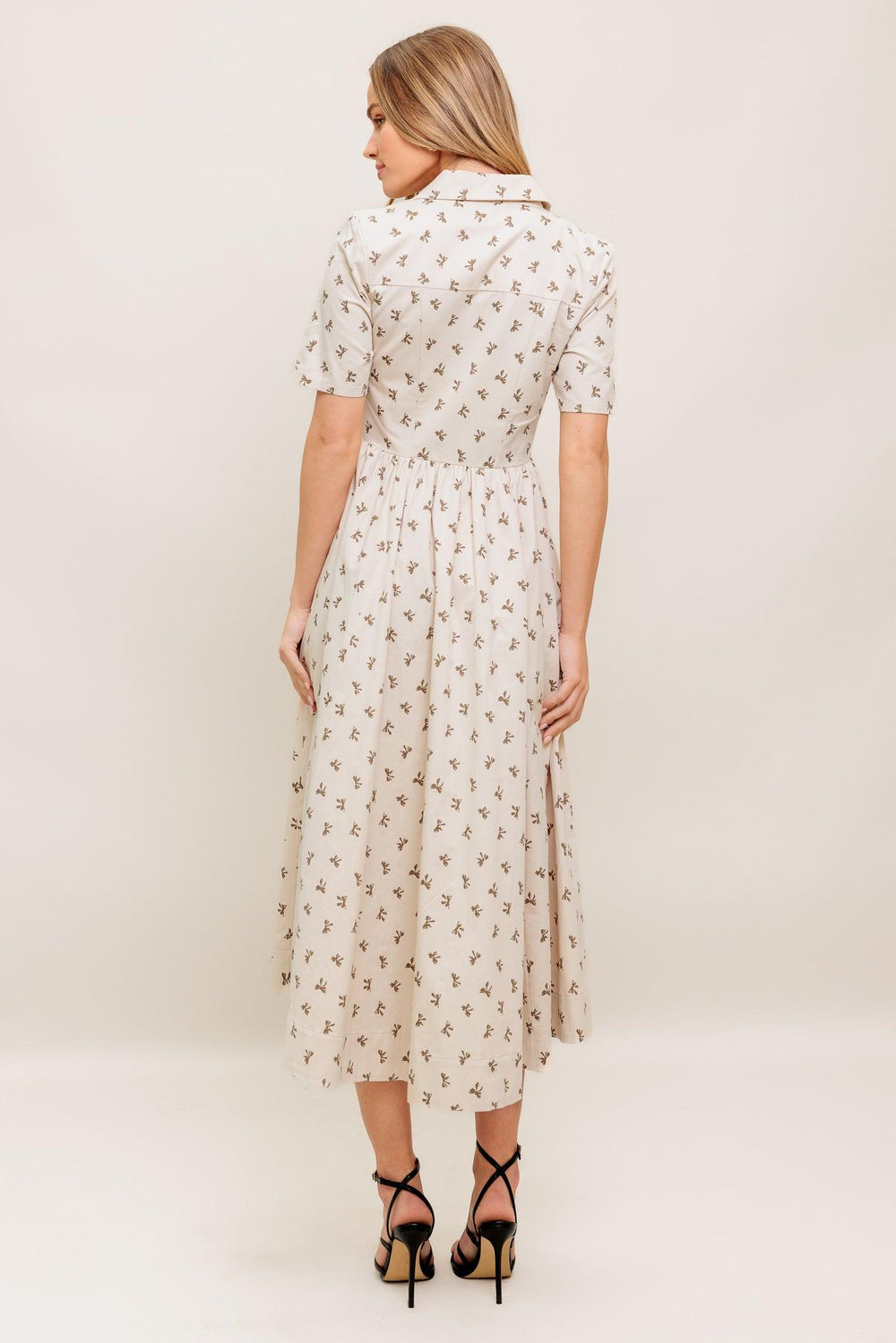 CANDY KISS BEIGE WOVEN MIDI DRESS.