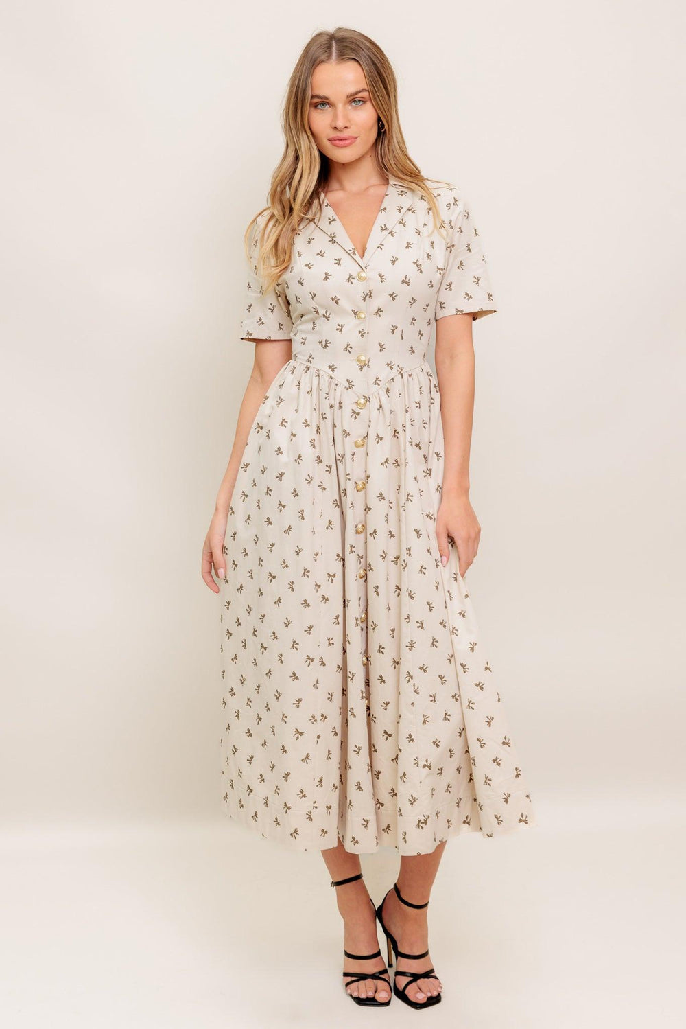 CANDY KISS BEIGE WOVEN MIDI DRESS.