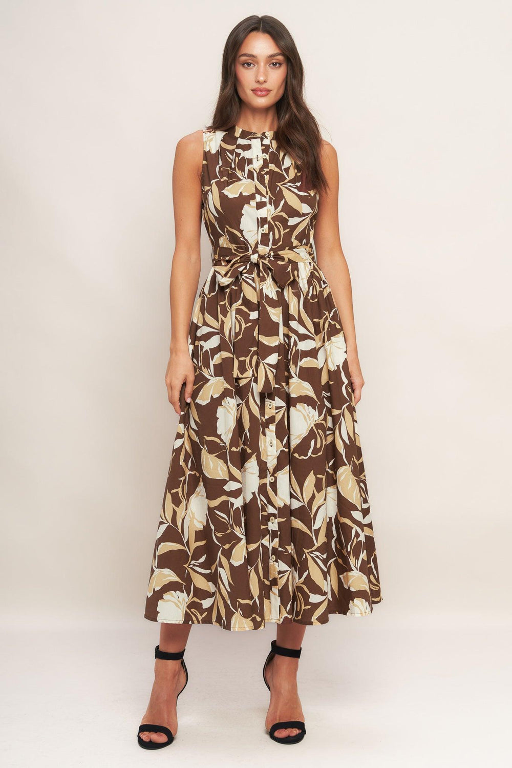 ELEGANT BLOOM WOVEN MIDI DRESS.