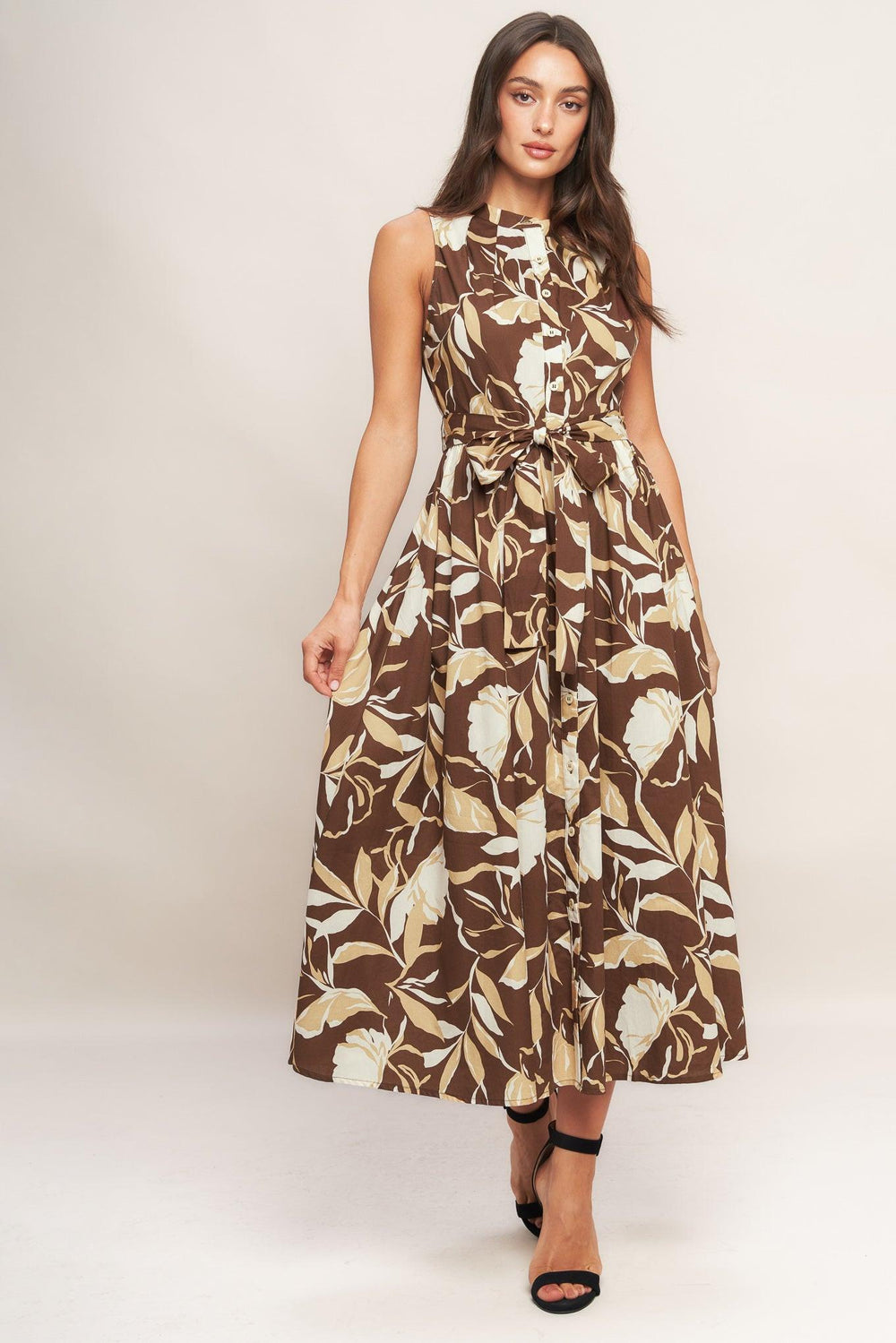 ELEGANT BLOOM WOVEN MIDI DRESS.