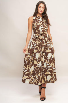 ELEGANT BLOOM WOVEN MIDI DRESS.