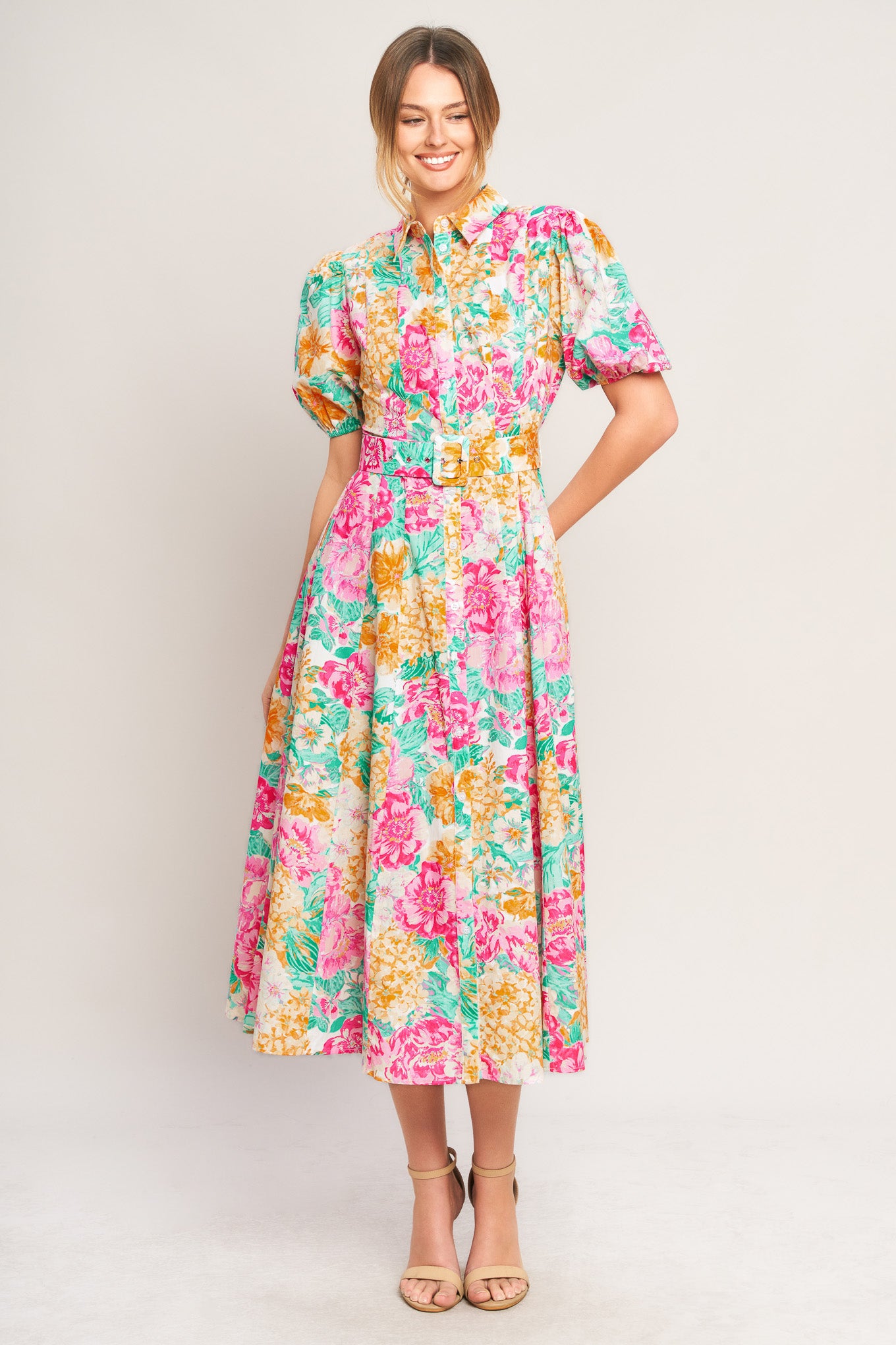 BLOOMING GARDEN WOVEN MIDI DRESS
