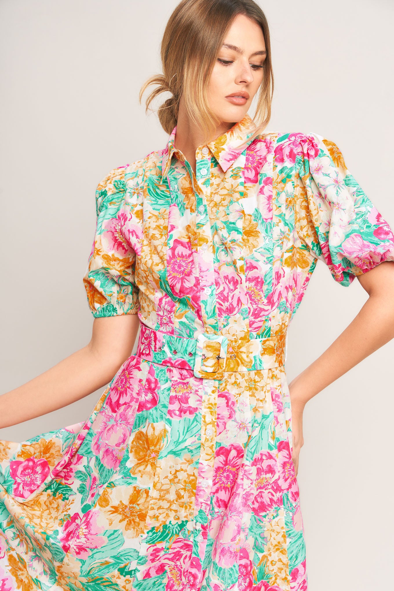 BLOOMING GARDEN WOVEN MIDI DRESS