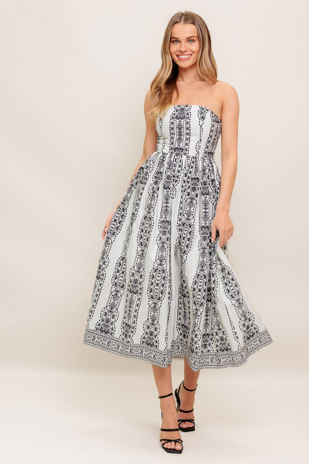 SUMMER SILHOUETTE WOVEN MIDI DRESS.