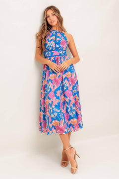 SUN-KISSED FLOWER WOVEN MIDI DRESS.