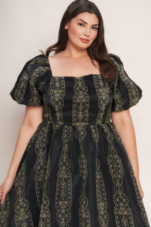 VINTAGE SQUARE WOVEN MIDI DRESS.