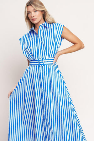 BISTRO STRIPE WOVEN MIDI DRESS - Flying Tomato - DRESSES - Flying Tomato