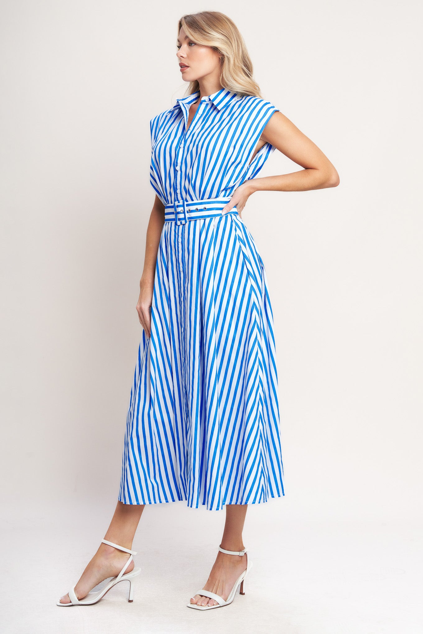 BISTRO STRIPE WOVEN MIDI DRESS