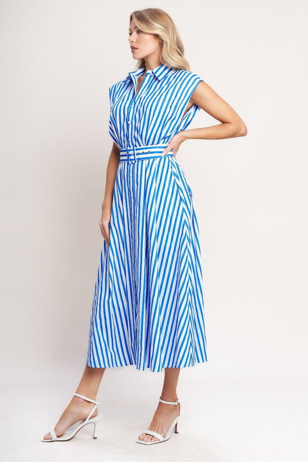 BISTRO STRIPE WOVEN MIDI DRESS - Flying Tomato - DRESSES - Flying Tomato