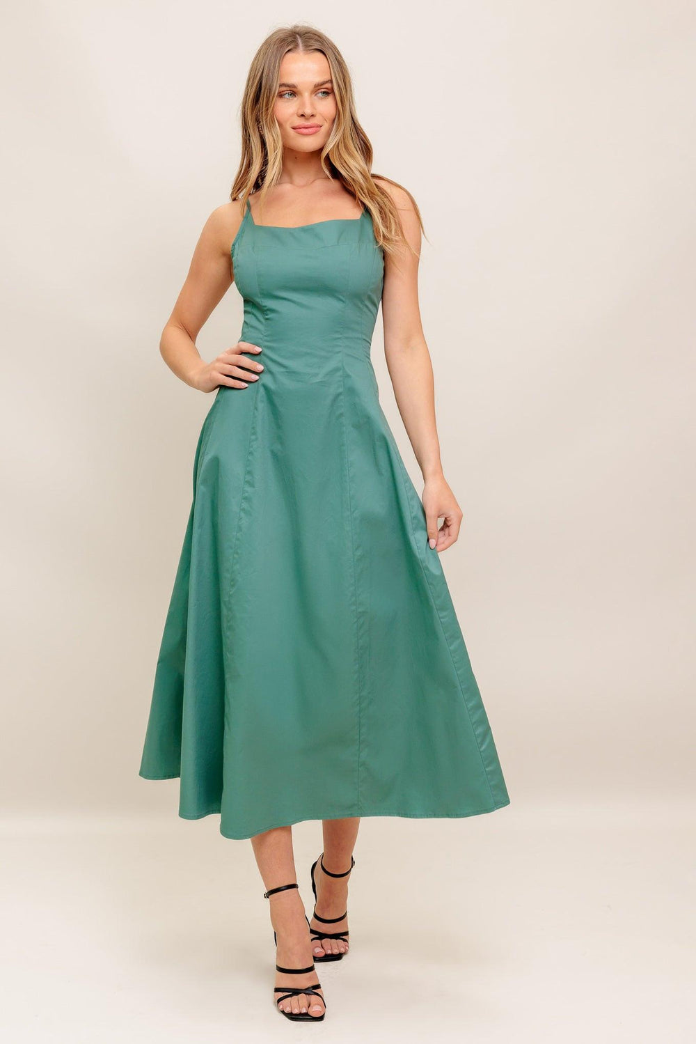 VERDE ELEGANTE WOVEN MIDI DRESS.