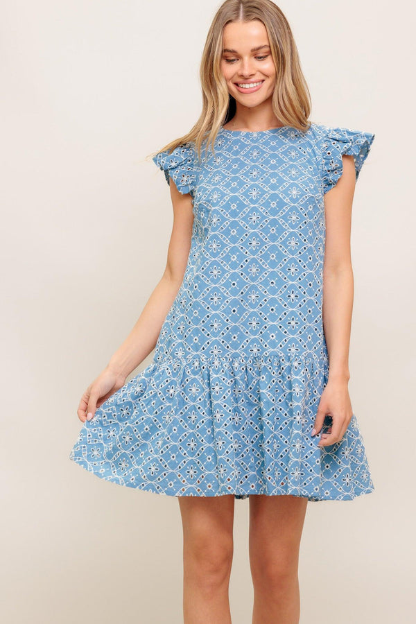 CUPCAKE SMILE WOVEN EYELET BABYDOLL DRESS.