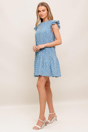 CUPCAKE SMILE WOVEN EYELET BABYDOLL DRESS.