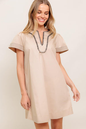 CALM SILHOUETTE WOVEN MINI DRESS.