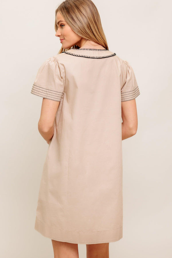 CALM SILHOUETTE WOVEN MINI DRESS.