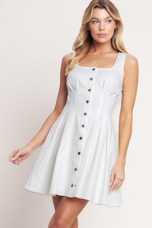 
A solid woven mini dress featuring U neckline, sleeveless, corset waist and front button down

Details:

Self : 97% Cotton 3% Spandex

Size &amp; Fit

- Model is 5`8" And Wearing Size Small
- Measurements Taken From Size Small
- Approx. Length: 34"