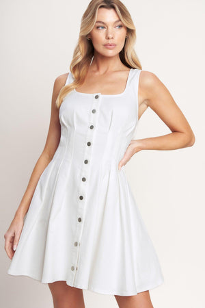 
A solid woven mini dress featuring U neckline, sleeveless, corset waist and front button down

Details:

Self : 97% Cotton 3% Spandex

Size &amp; Fit

- Model is 5`8" And Wearing Size Small
- Measurements Taken From Size Small
- Approx. Length: 34"