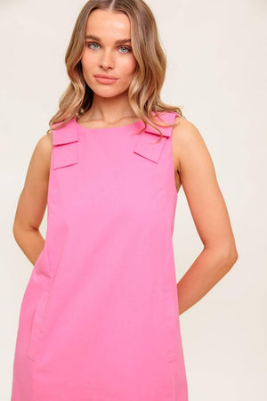 IN MY DREAMS PINK WOVEN MINI DRESS.