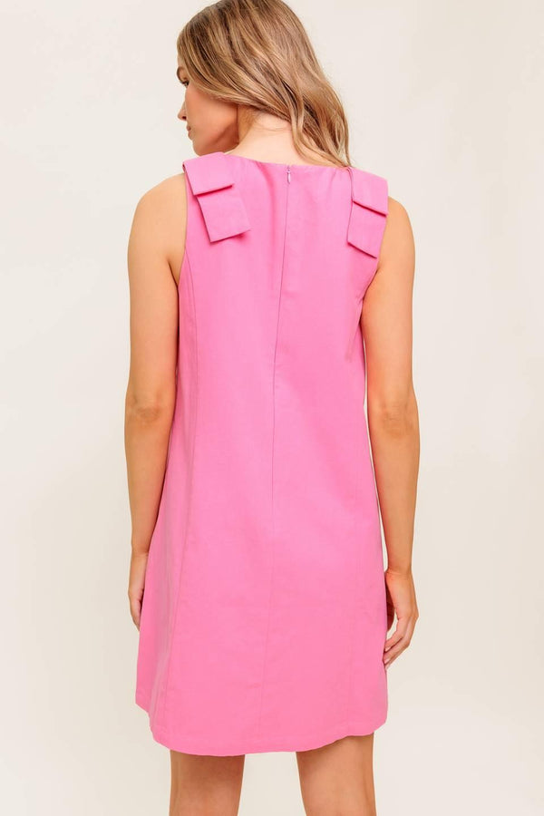 IN MY DREAMS PINK WOVEN MINI DRESS.