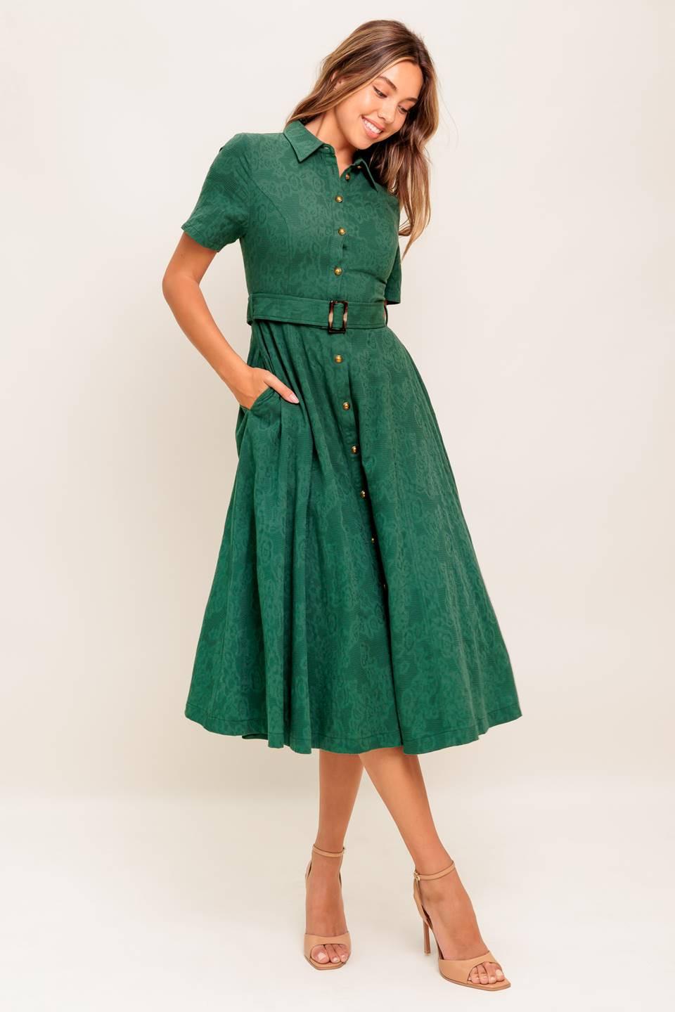 EMERALD CODE JACQUARD WOVEN MIDI DRESS.