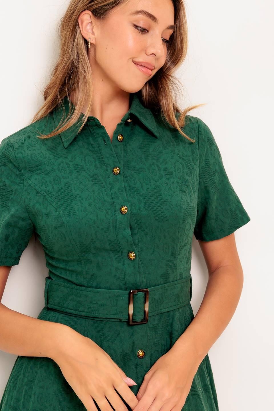 EMERALD CODE JACQUARD WOVEN MIDI DRESS.