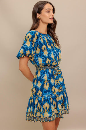BAROQUE BREEZE WOVEN MINI DRESS.