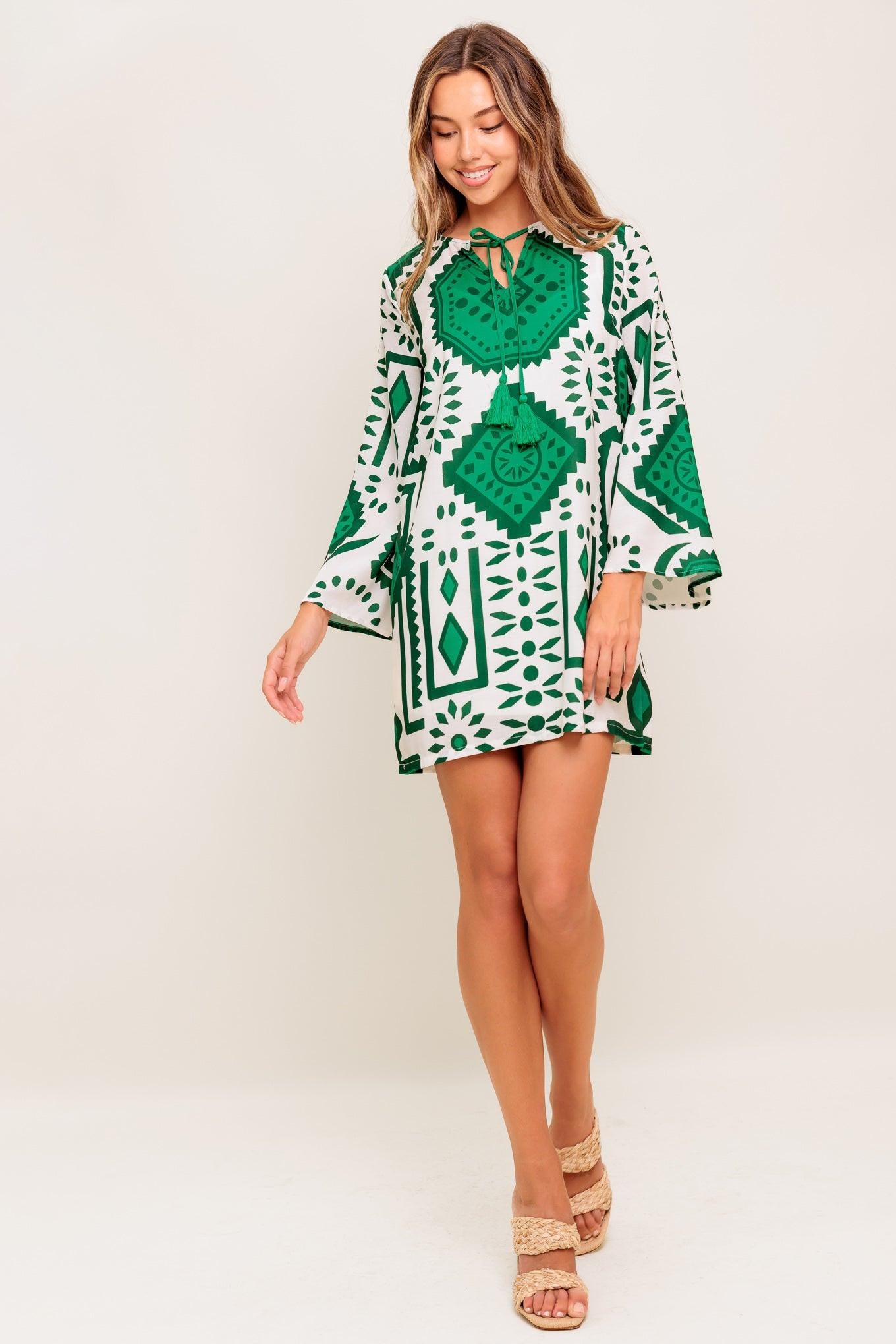 EMERALD TERRA TUNIC WOVEN MINI DRESS L FLYING TOMATO IVORY GREEN / L EMERALD TERRA TUNIC WOVEN MINI DRESS L FLYING TOMATO IVORY GREEN / L