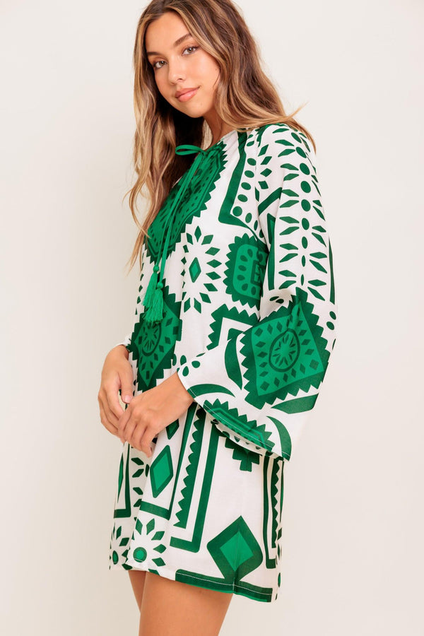 EMERALD TERRA TUNIC WOVEN MINI DRESS.