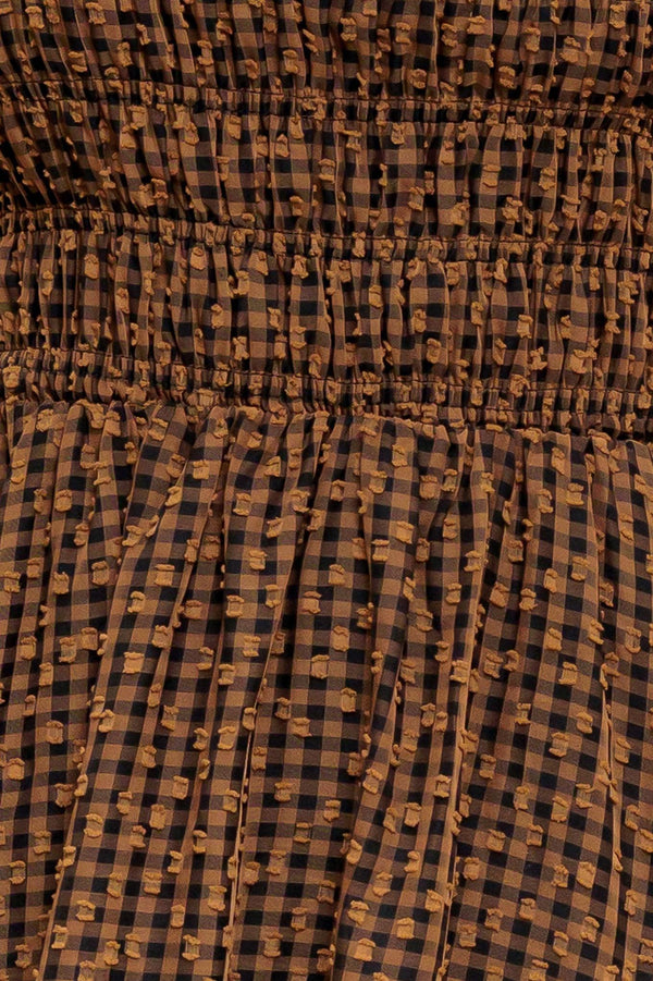CHECKED DAYDREAM WOVEN MIDI DRESS.
