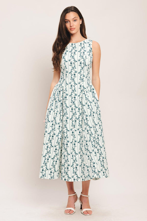 BLOOM COLUMN WOVEN MIDI DRESS - Flying Tomato - DRESSES - Flying Tomato