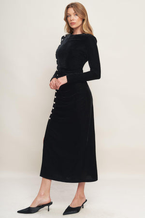 URBAN EMPRESS VELVET MIDI DRESS.